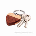 Heart-shaped Wooden Keyring, Can Add Your Logo in Direct, Lovely Design, 30 x 30mm Ring Size